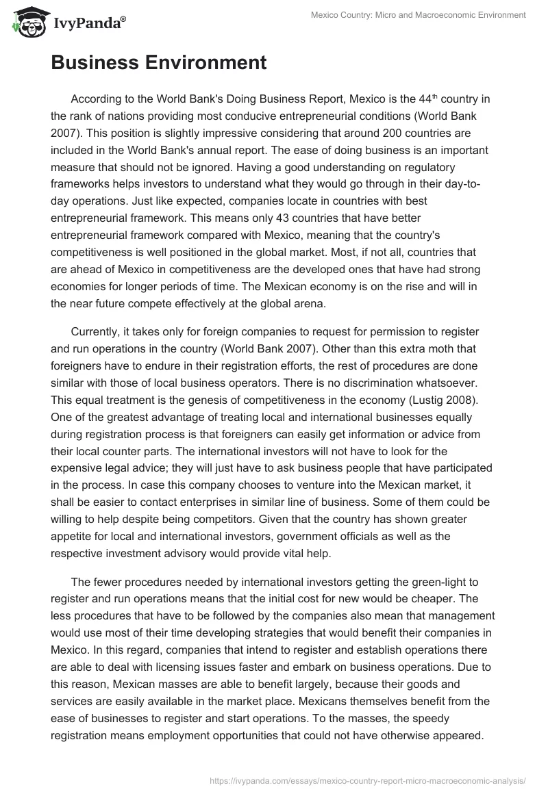 Mexico Country: Micro and Macroeconomic Environment. Page 4