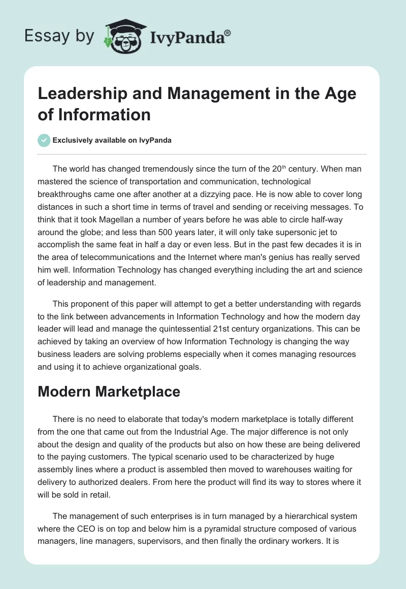 Leadership and Management in the Age of Information. Page 1