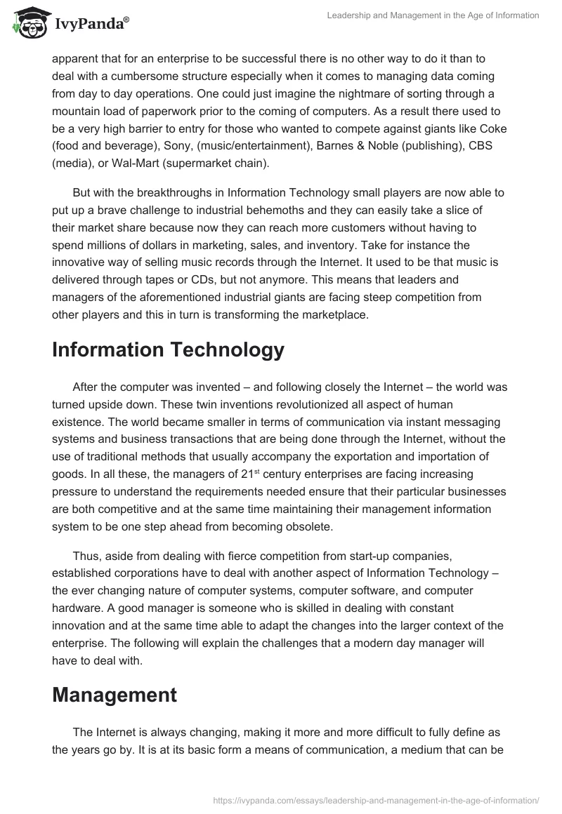 Leadership and Management in the Age of Information. Page 2
