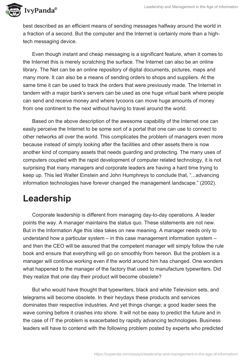 Leadership and Management in the Age of Information. Page 3