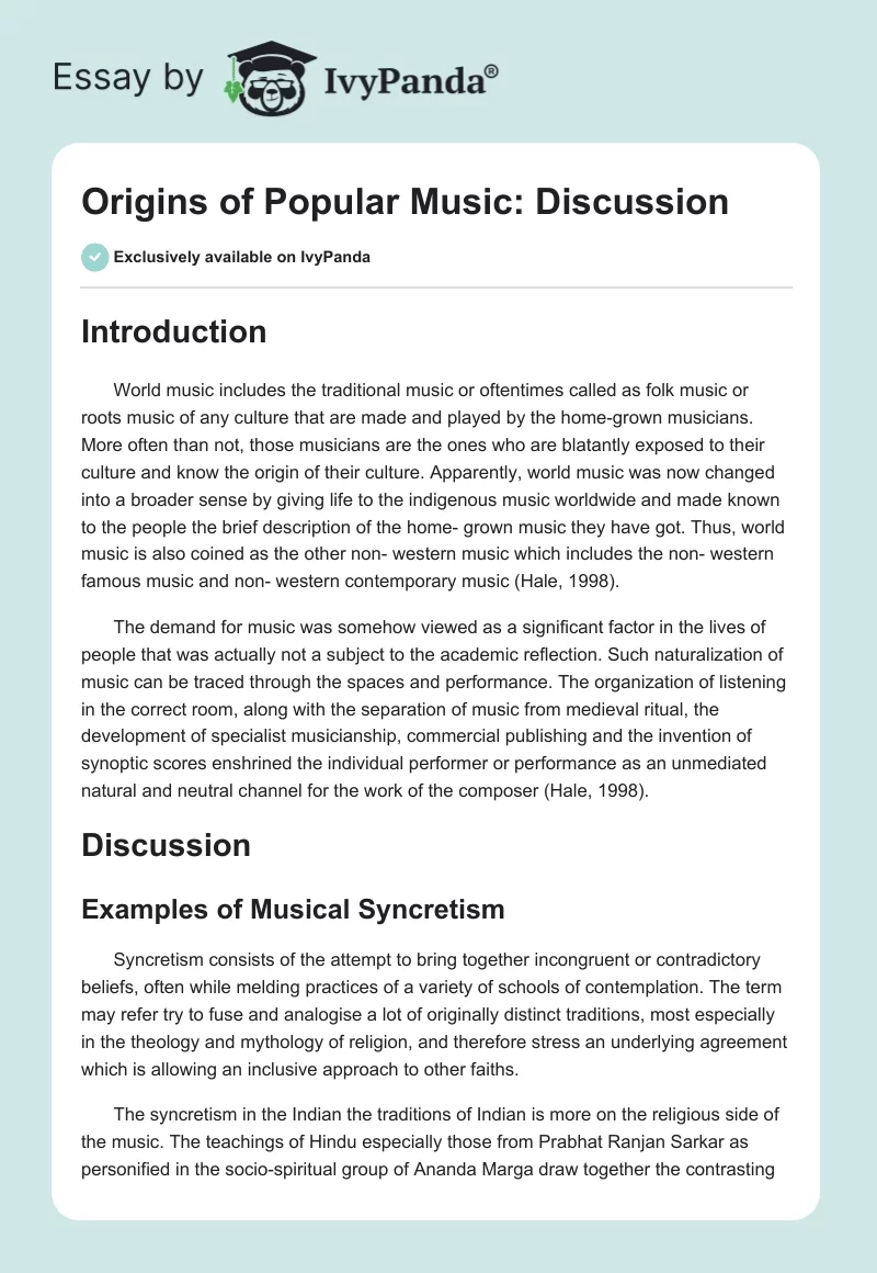 Origins of Popular Music: Discussion. Page 1