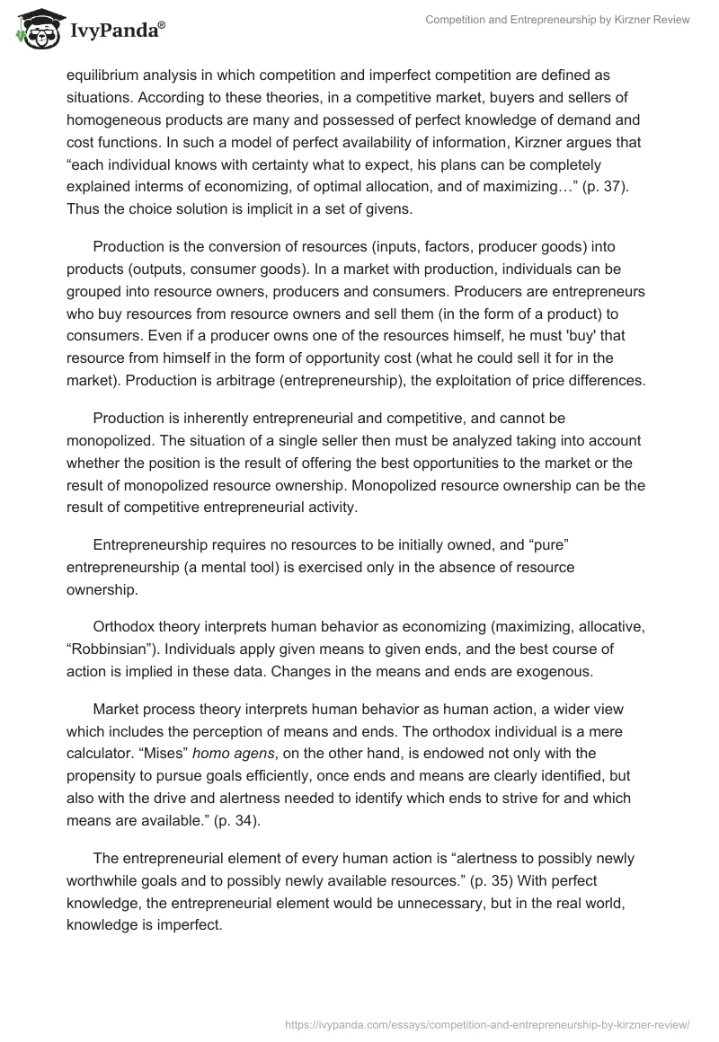 Competition and Entrepreneurship by Kirzner Review. Page 2