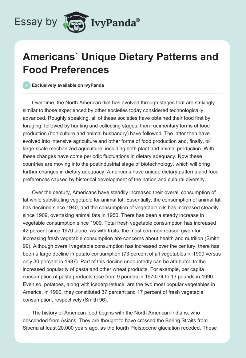 Americans` Unique Dietary Patterns and Food Preferences. Page 1