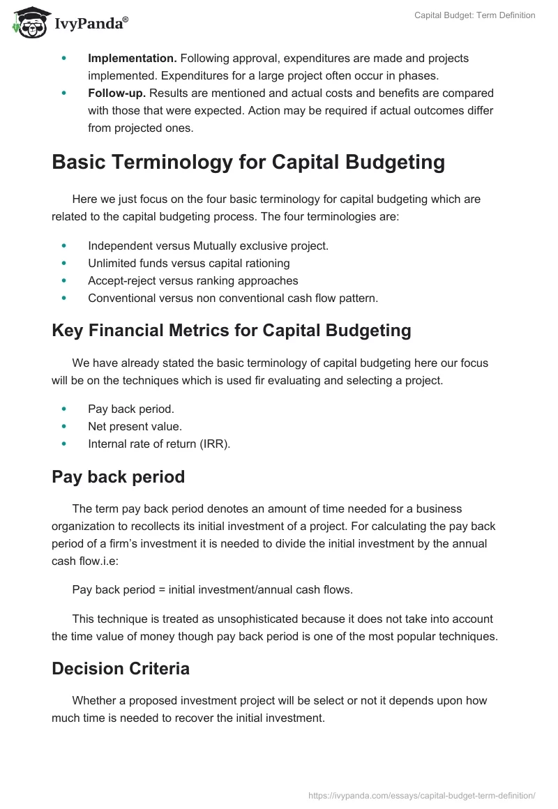 Capital Budget: Term Definition. Page 2