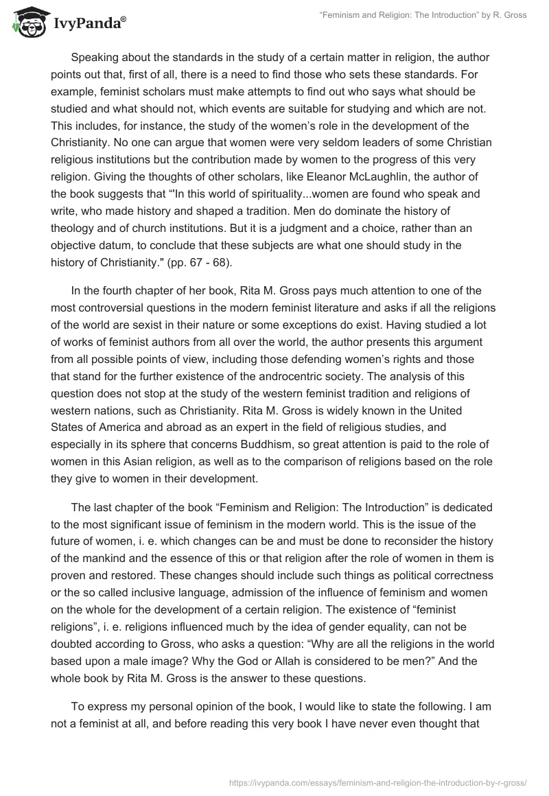 “Feminism and Religion: The Introduction” by R. Gross. Page 4