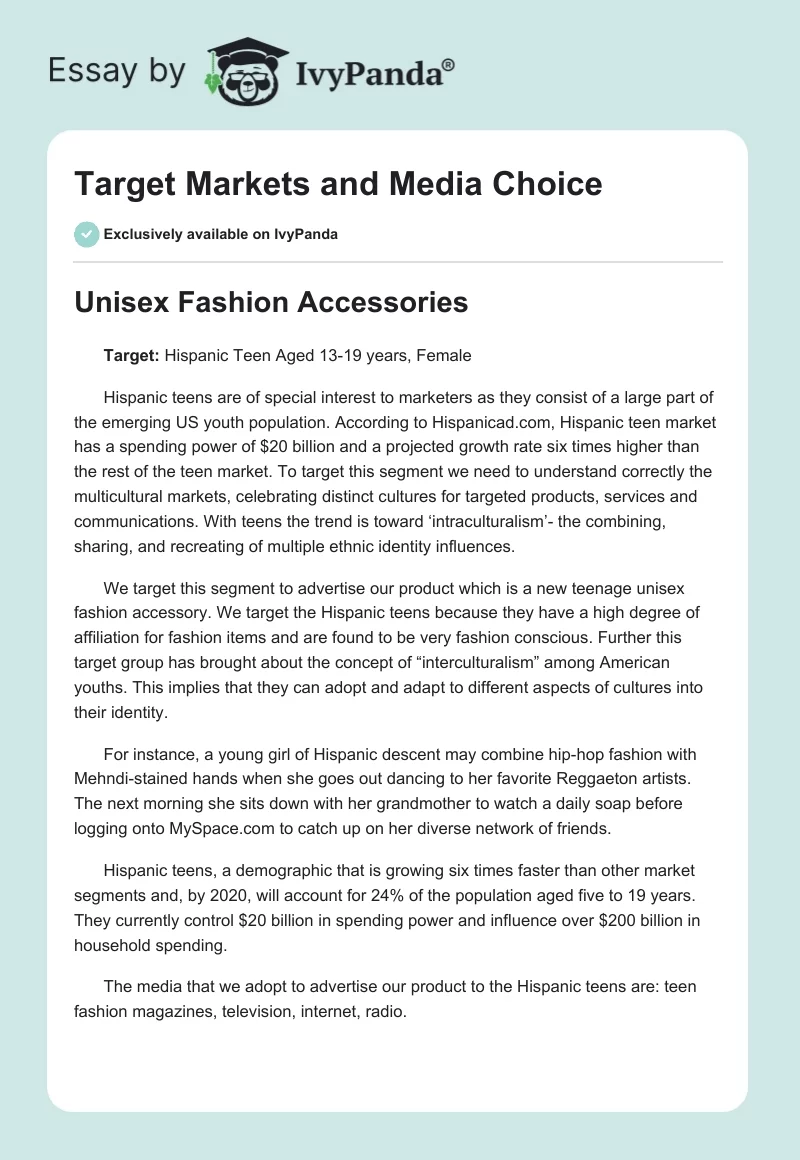 Target Markets and Media Choice. Page 1