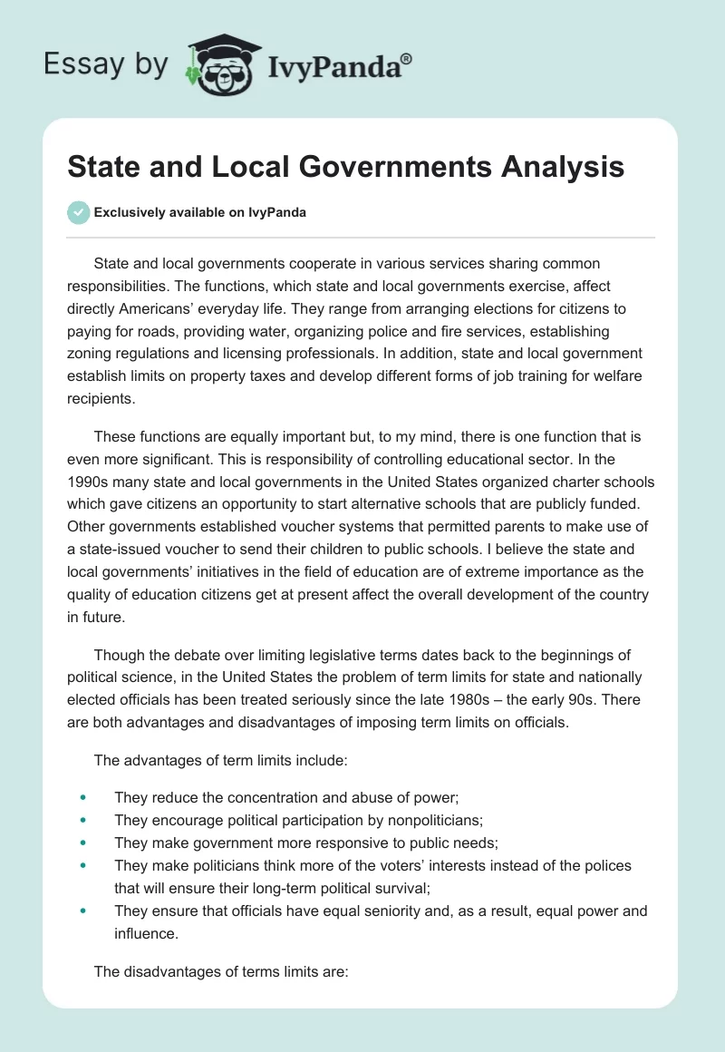 State and Local Governments Analysis. Page 1
