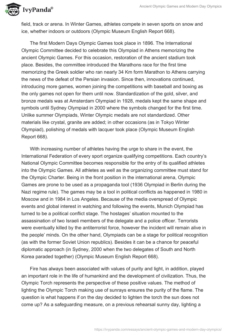Ancient Olympic Games and Modern Day Olympics. Page 3