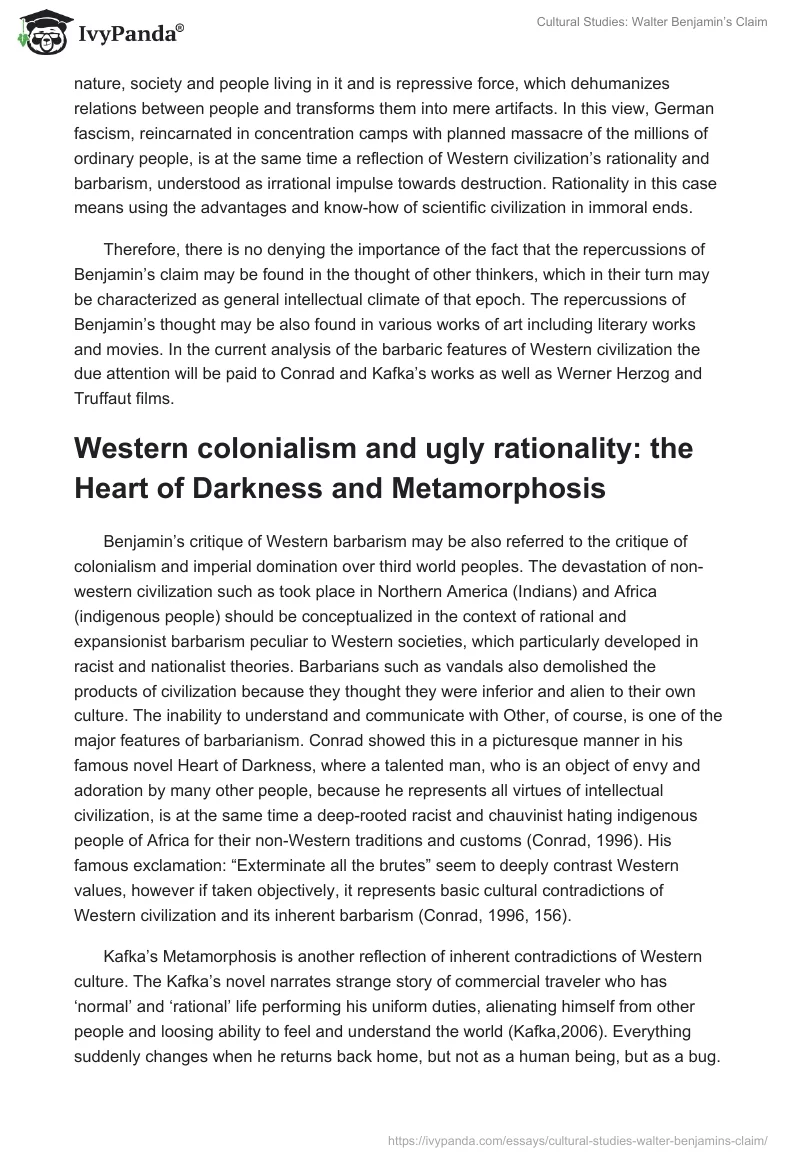 Cultural Studies: Walter Benjamin’s Claim. Page 2