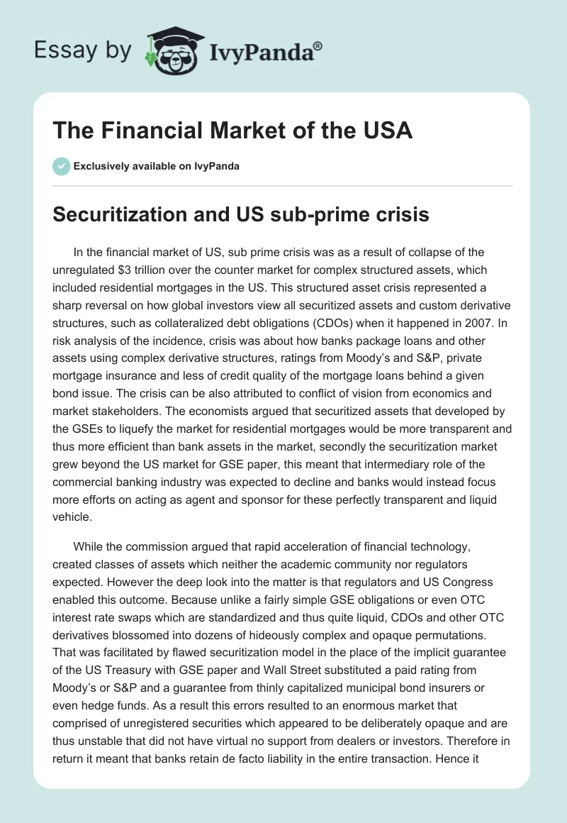 The Financial Market of the USA. Page 1