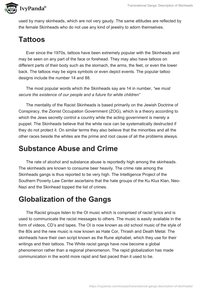 Transnational Gangs: Description of Skinheads. Page 3