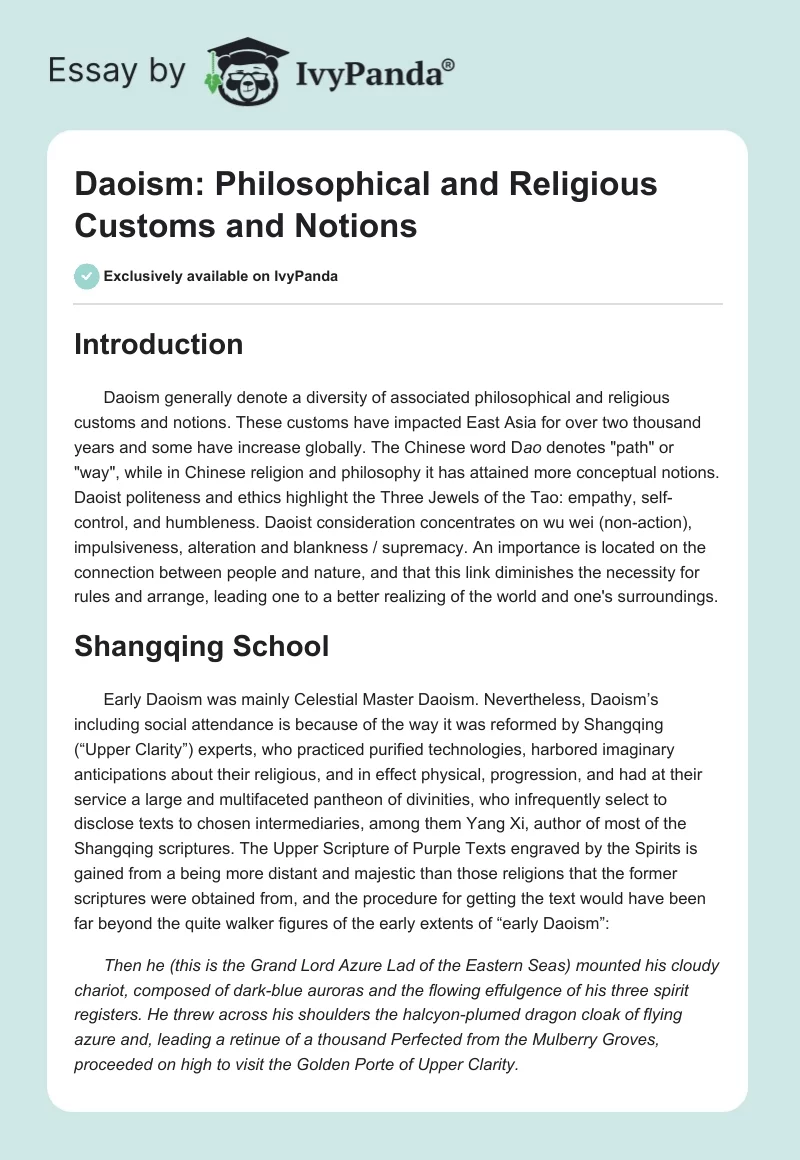 Daoism: Philosophical and Religious Customs and Notions. Page 1