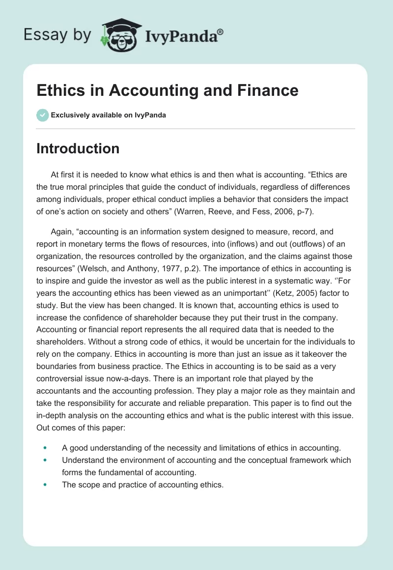 Ethics in Accounting and Finance. Page 1