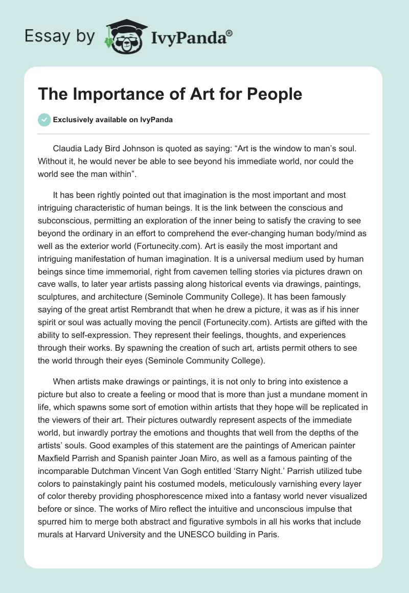 The Importance of Art for People. Page 1