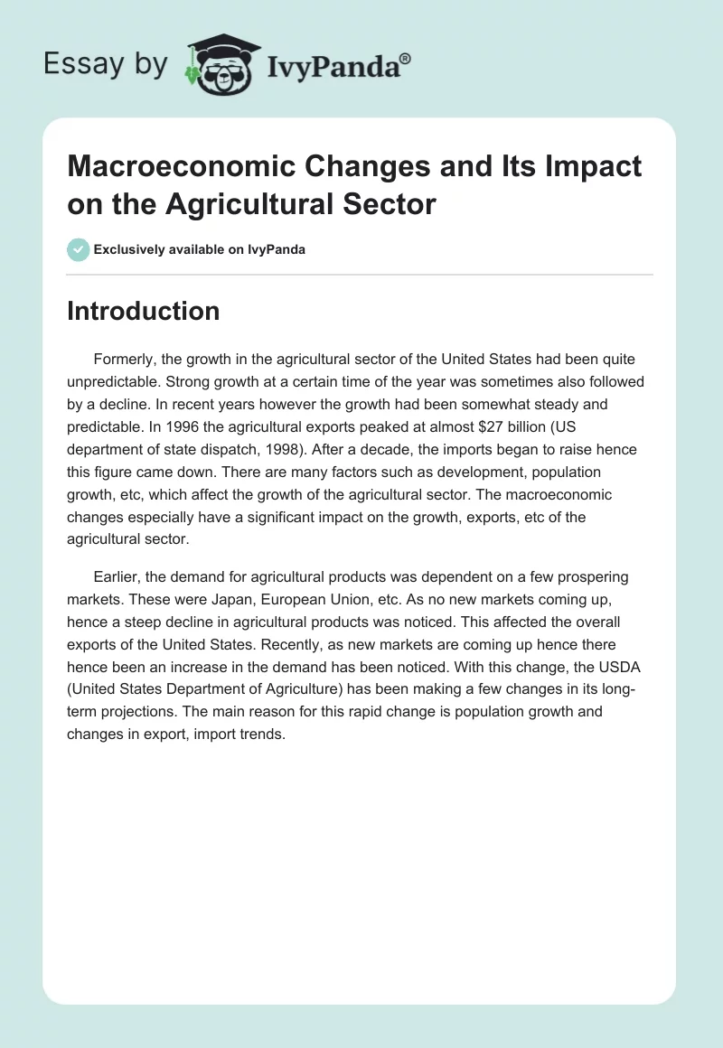Macroeconomic Changes and Its Impact on the Agricultural Sector. Page 1