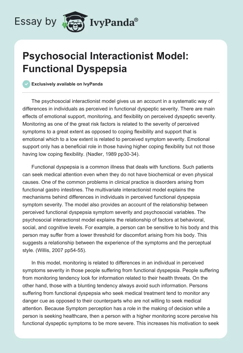 Psychosocial Interactionist Model: Functional Dyspepsia. Page 1