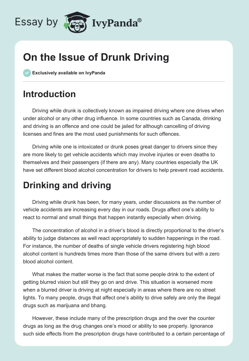 On the Issue of Drunk Driving. Page 1