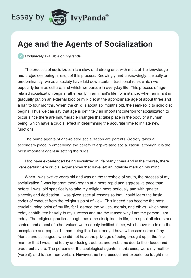 Age and the Agents of Socialization. Page 1