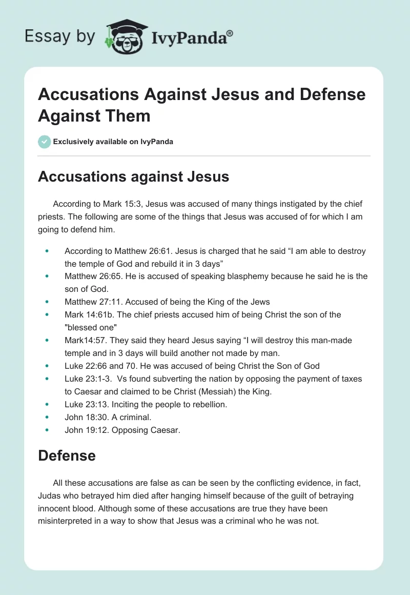 Accusations Against Jesus and Defense Against Them. Page 1