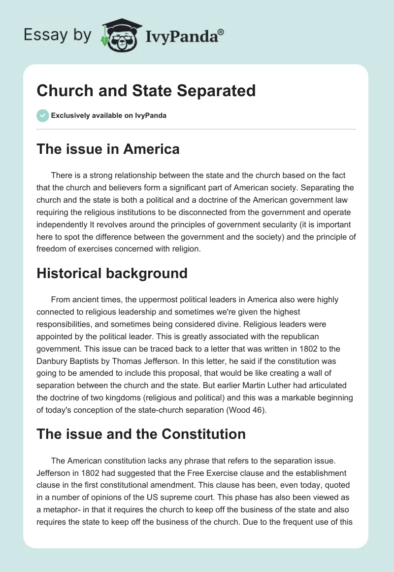 Church and State Separated. Page 1