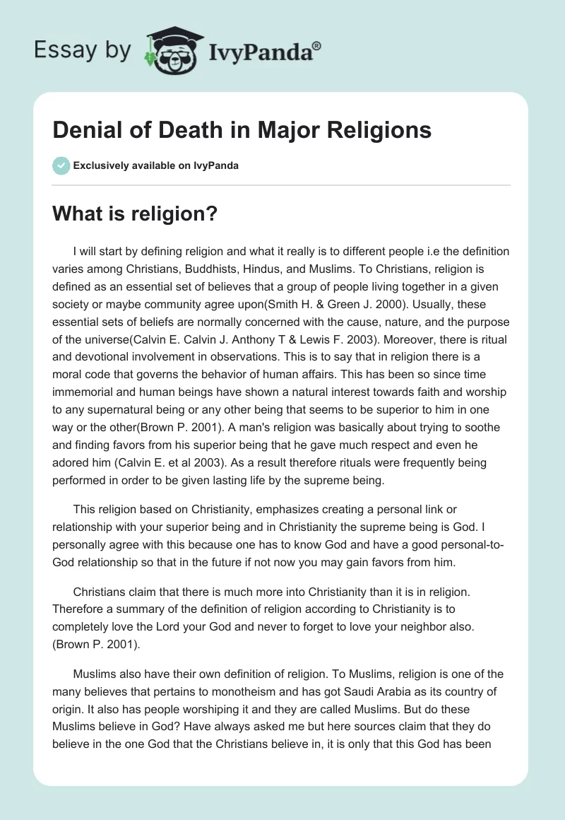 Denial of Death in Major Religions. Page 1