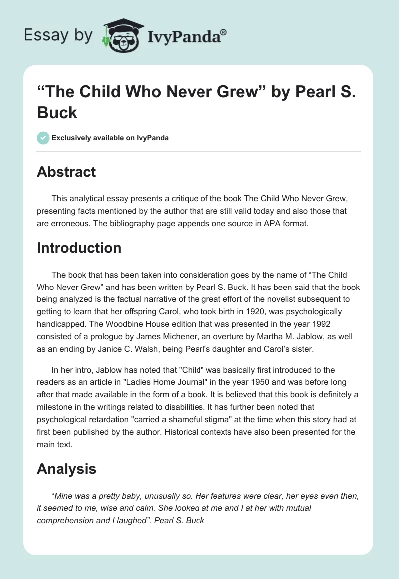 “The Child Who Never Grew” by Pearl S. Buck. Page 1