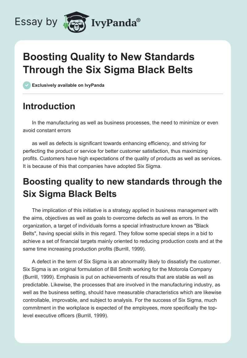 Boosting Quality to New Standards Through the Six Sigma Black Belts. Page 1
