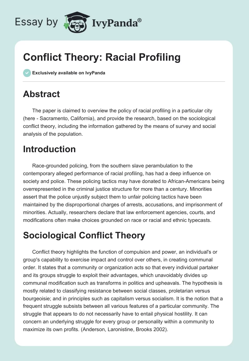Conflict Theory: Racial Profiling. Page 1