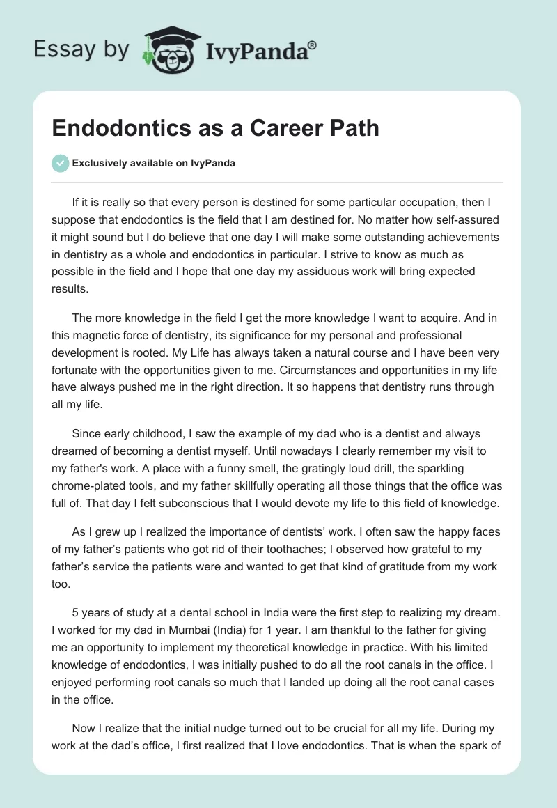Endodontics as a Career Path. Page 1