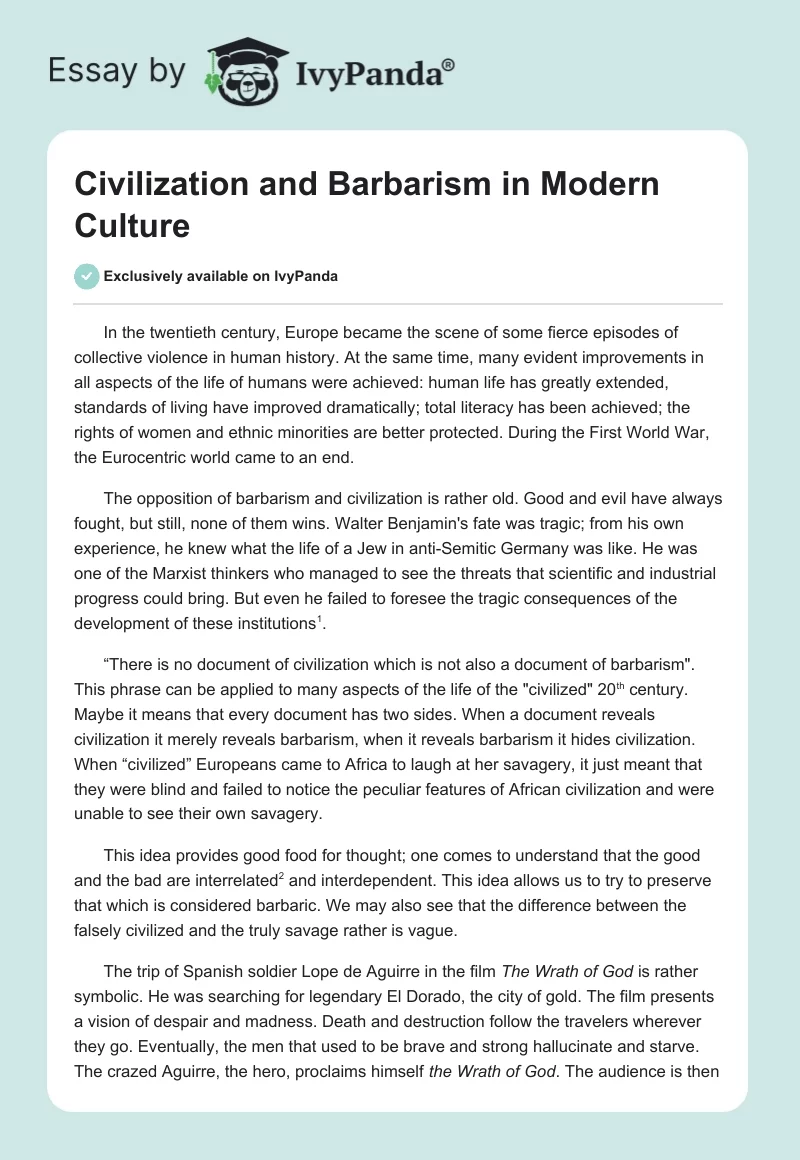 Civilization and Barbarism in Modern Culture. Page 1