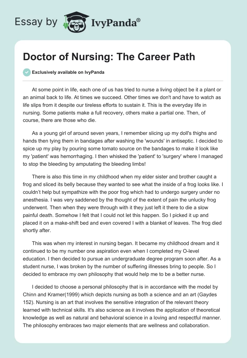 Doctor of Nursing: The Career Path. Page 1