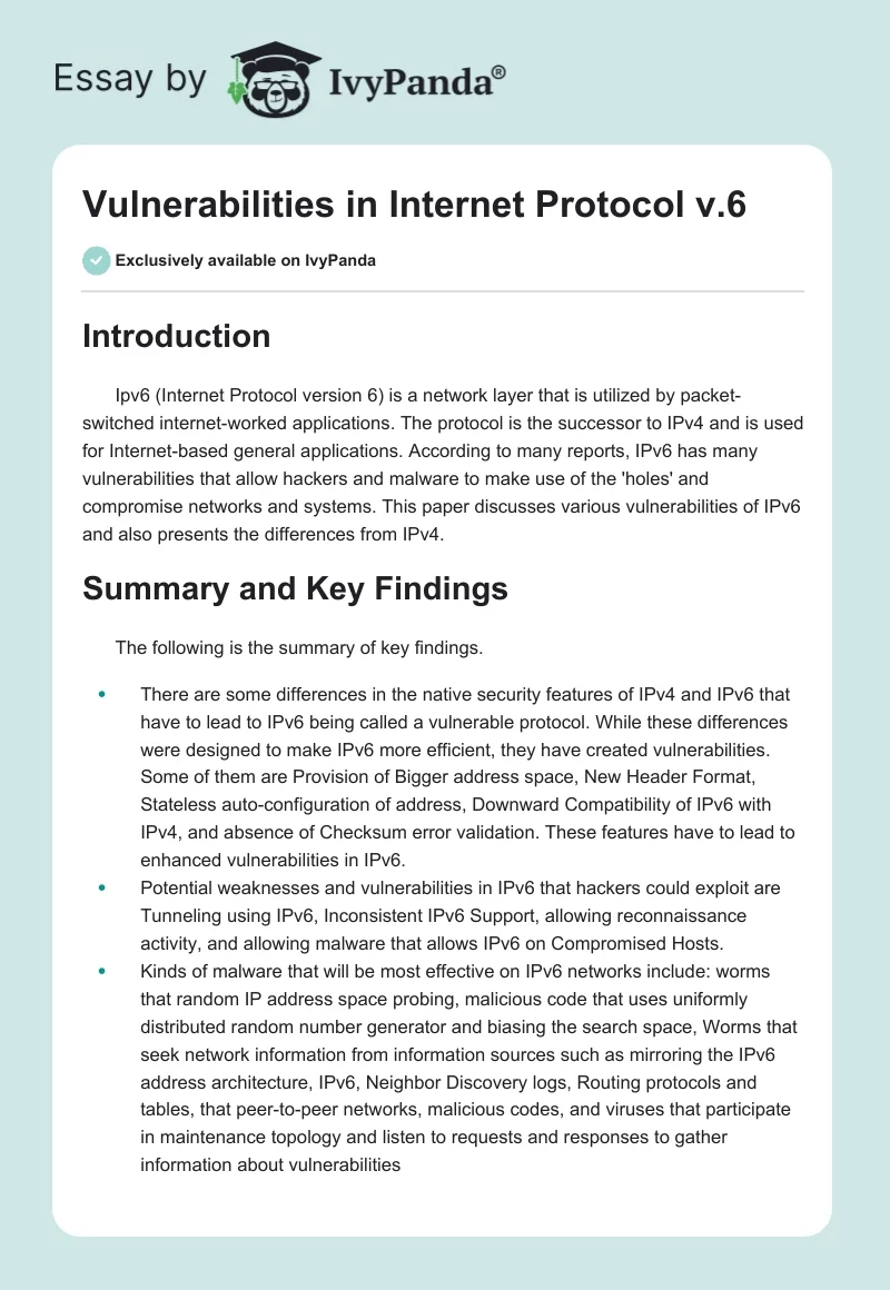 Vulnerabilities in Internet Protocol v.6. Page 1