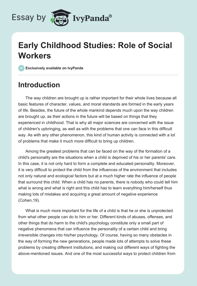 Early Childhood Studies: Role of Social Workers. Page 1