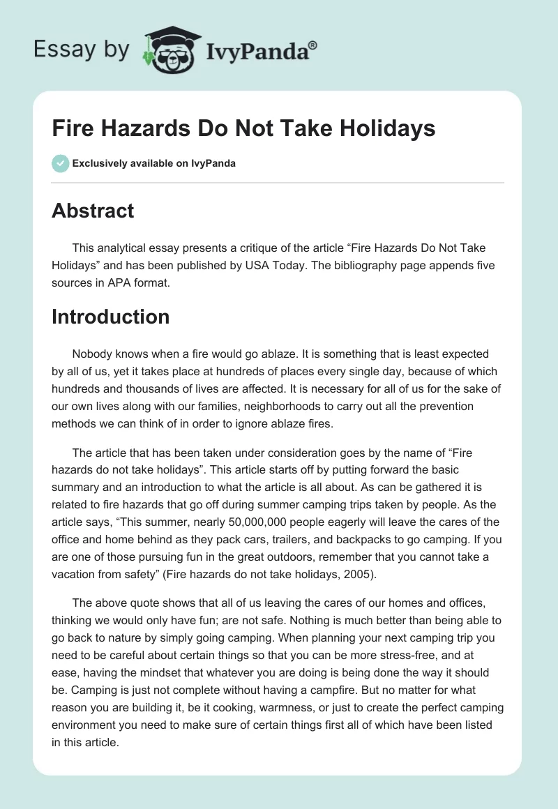 Fire Hazards Do Not Take Holidays. Page 1
