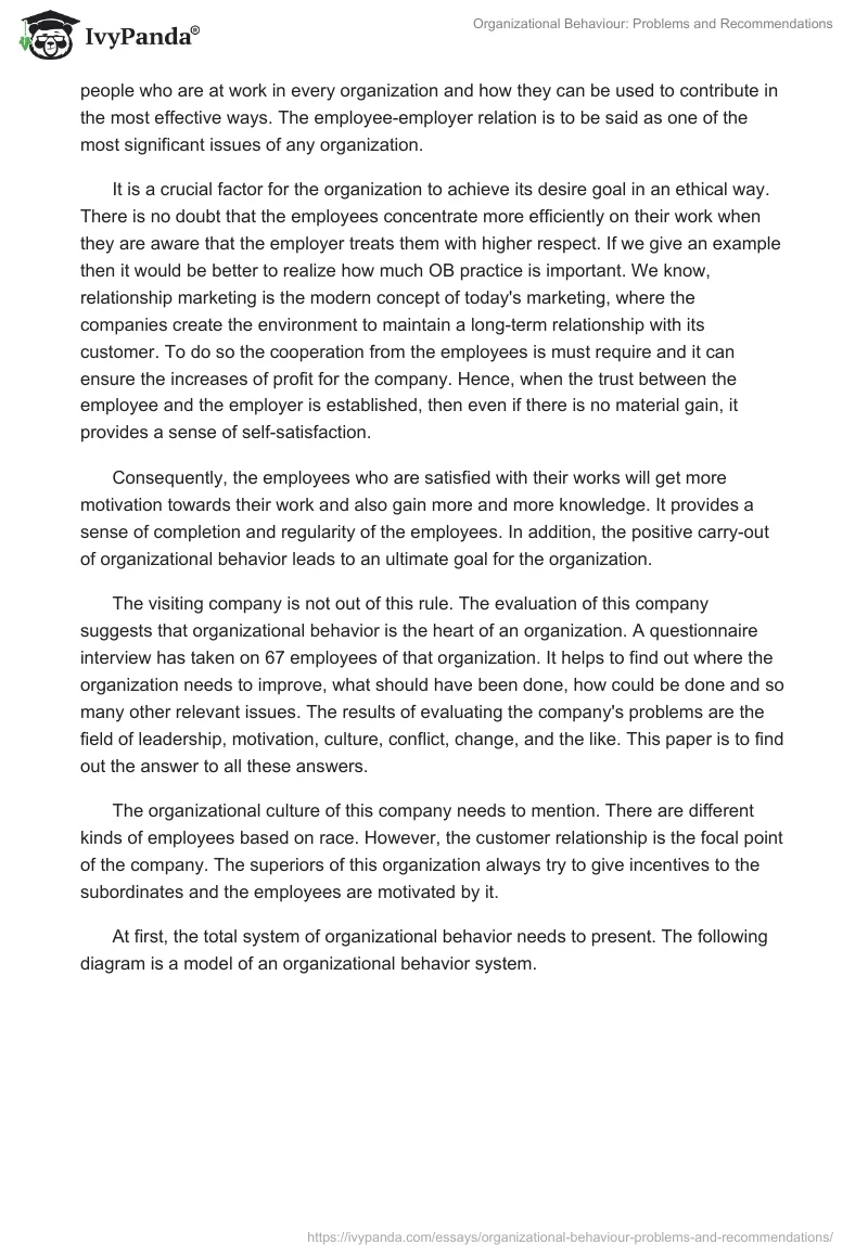 Organizational Behaviour: Problems and Recommendations. Page 3