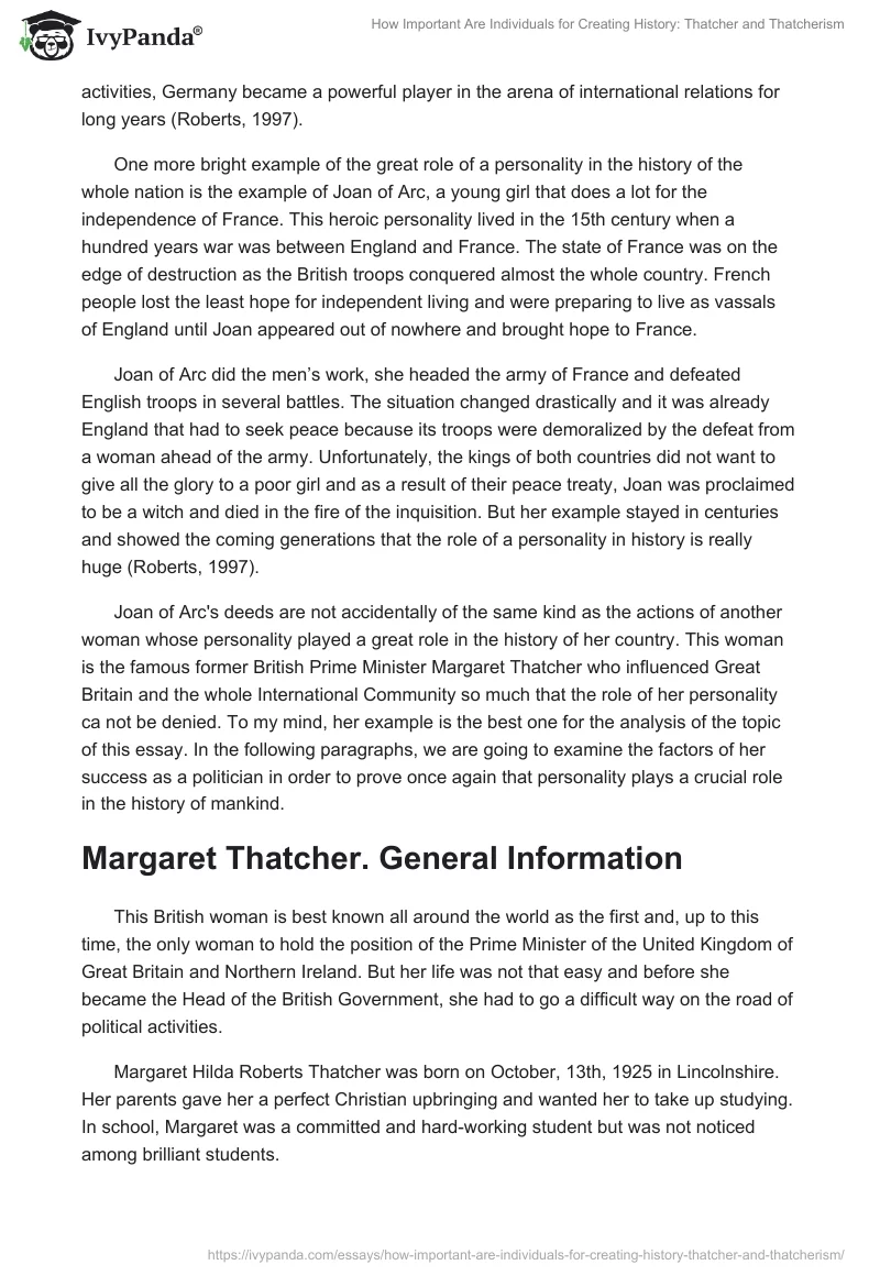 How Important Are Individuals for Creating History: Thatcher and Thatcherism. Page 4