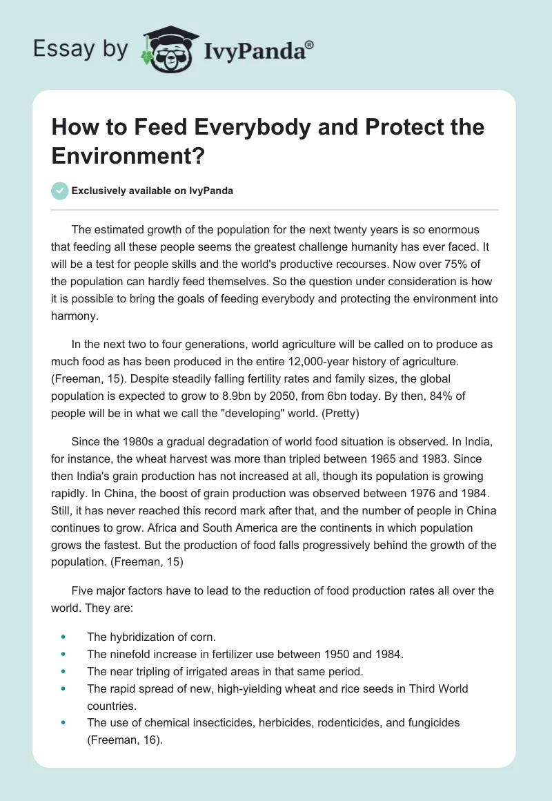 How to Feed Everybody and Protect the Environment?. Page 1