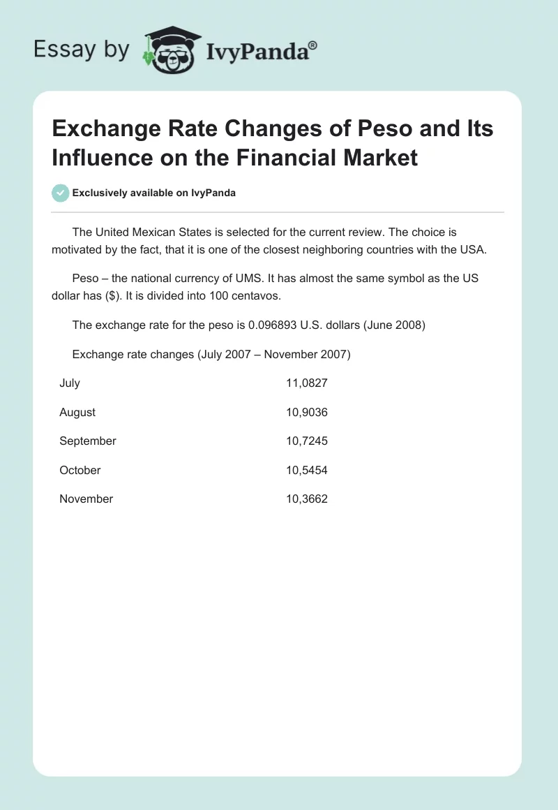 Exchange Rate Changes of Peso and Its Influence on the Financial Market. Page 1