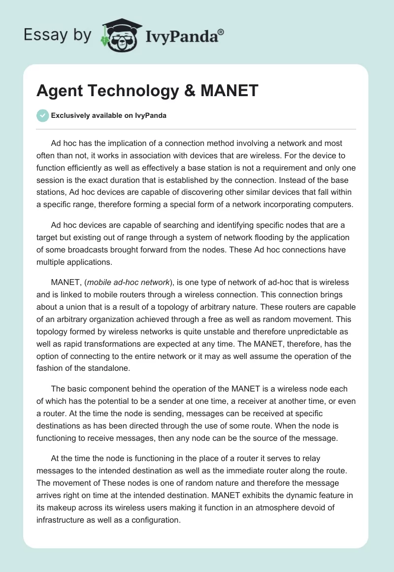 Agent Technology & MANET. Page 1