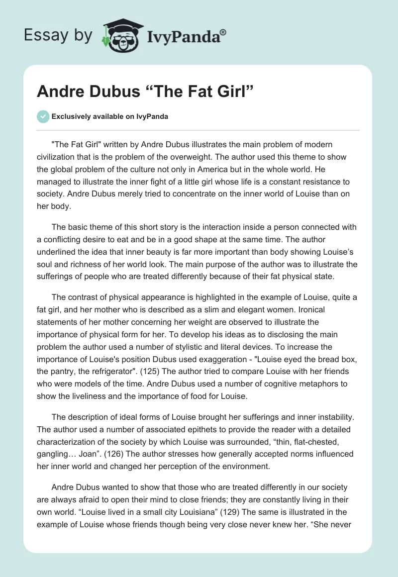 Andre Dubus “The Fat Girl”. Page 1