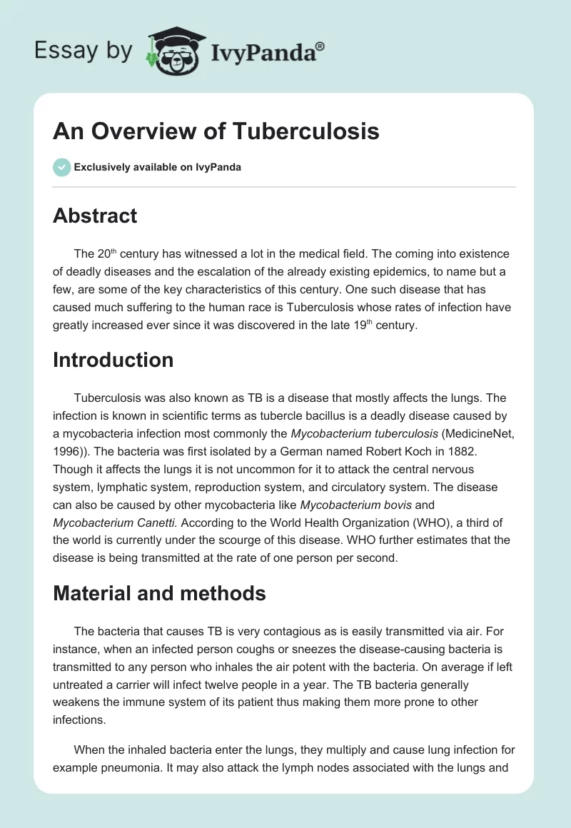 An Overview of Tuberculosis. Page 1