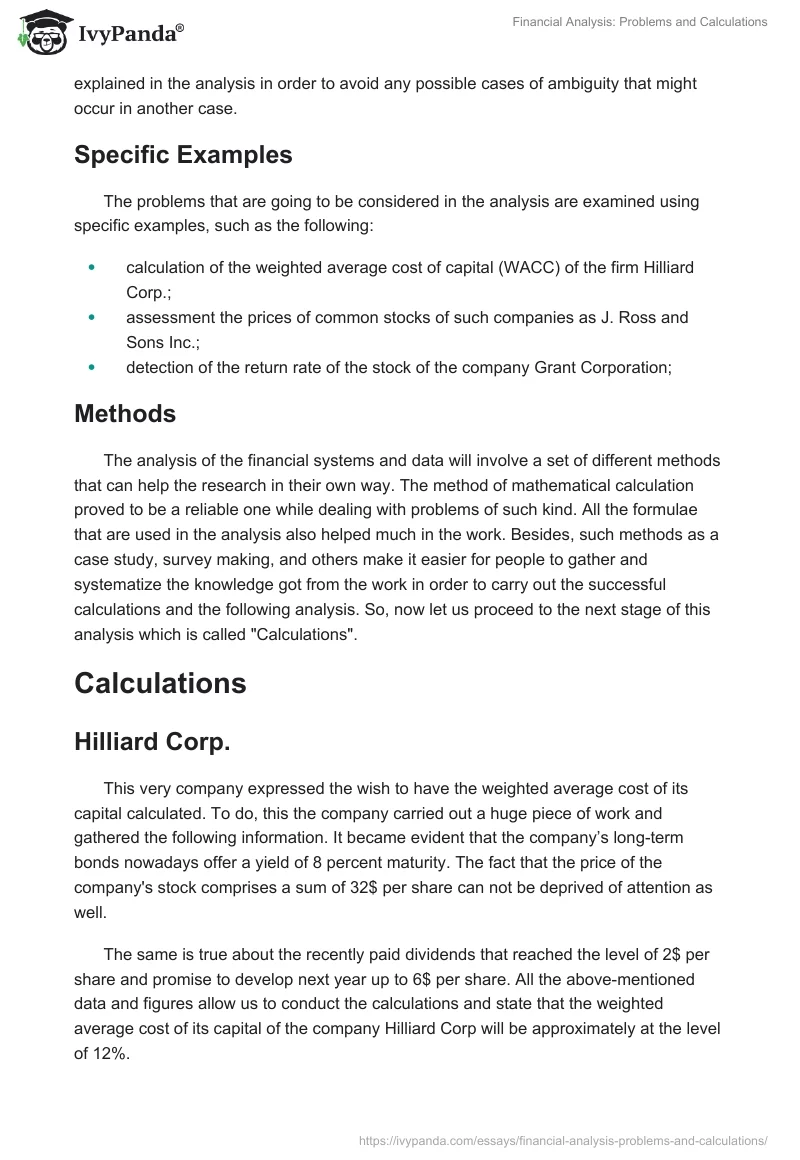 Financial Analysis: Problems and Calculations. Page 2