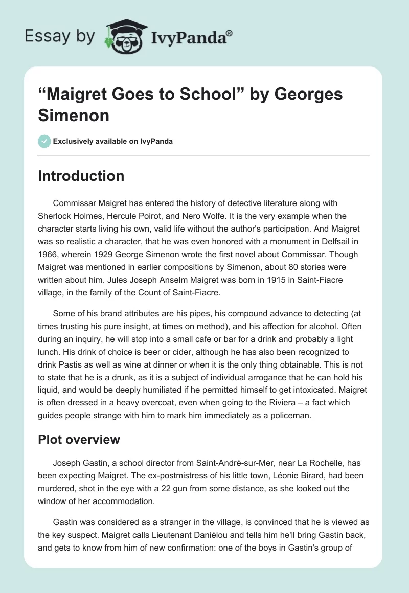 “Maigret Goes to School” by Georges Simenon. Page 1