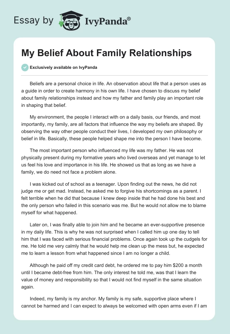 My Belief About Family Relationships. Page 1