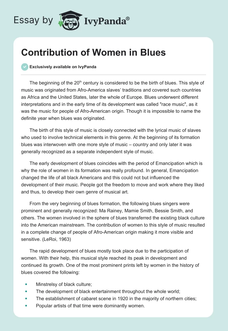 Contribution of Women in Blues. Page 1
