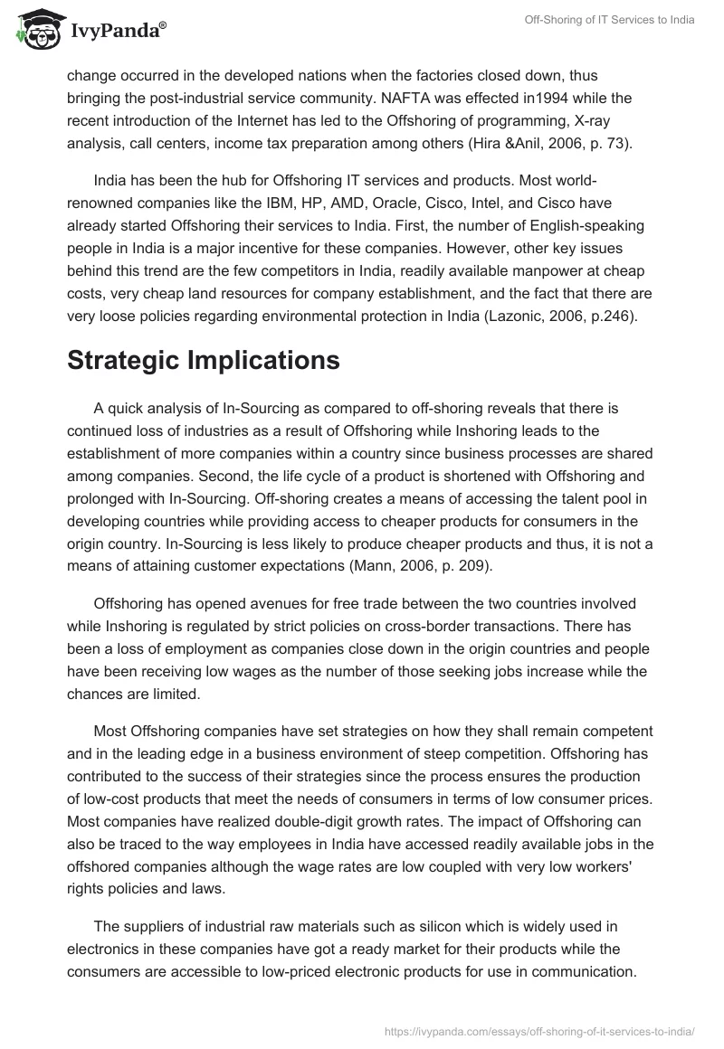 Off-Shoring of IT Services to India. Page 2