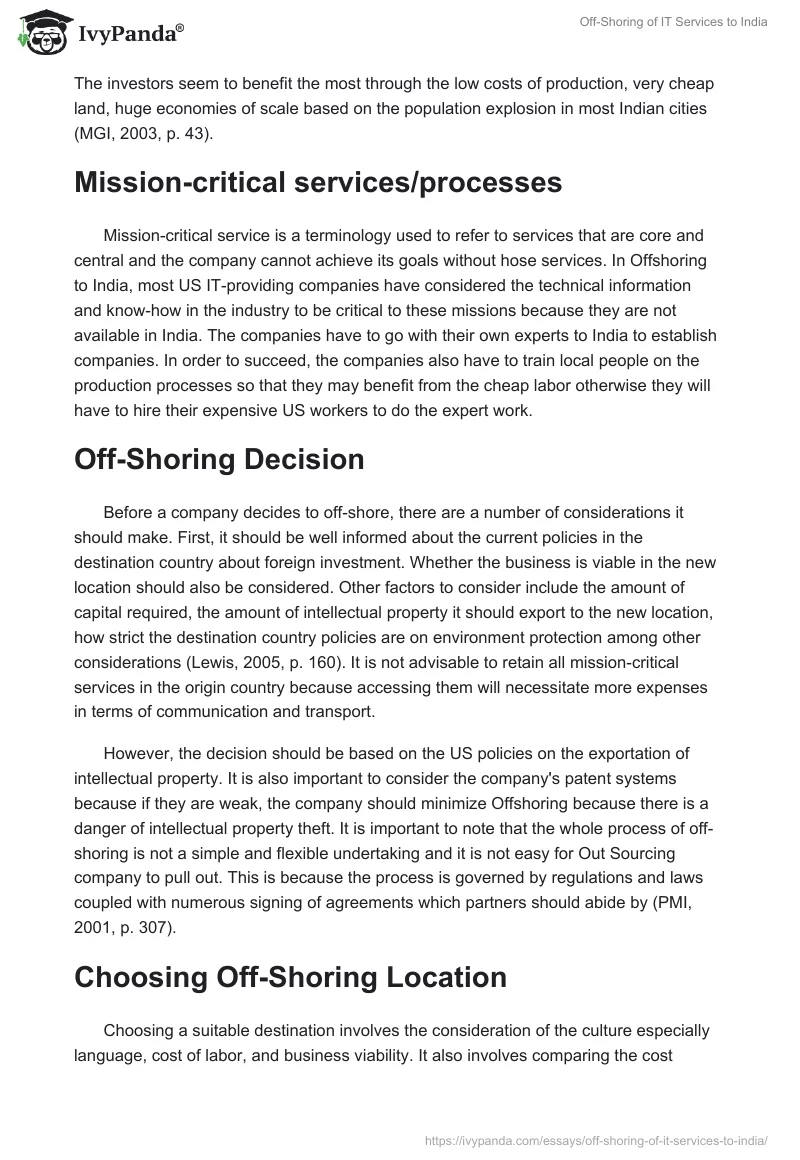 Off-Shoring of IT Services to India. Page 3