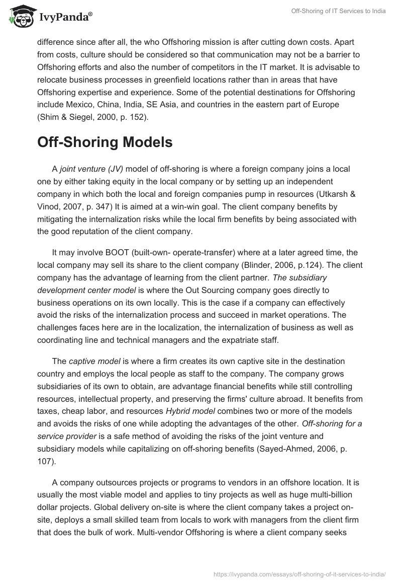 Off-Shoring of IT Services to India. Page 4