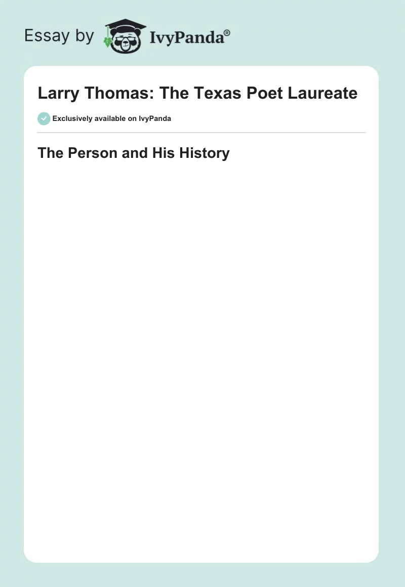 Larry Thomas: The Texas Poet Laureate. Page 1