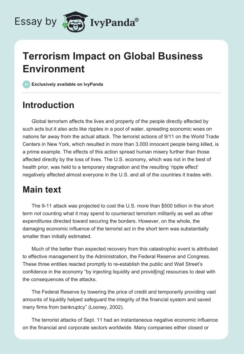 Terrorism Impact on Global Business Environment. Page 1
